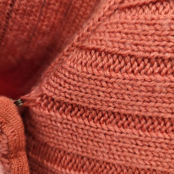 Moth Rust Wool Ribbed Knit Poncho L High Collar Button Cardigan Sweater Cape - Picture 7 of 12